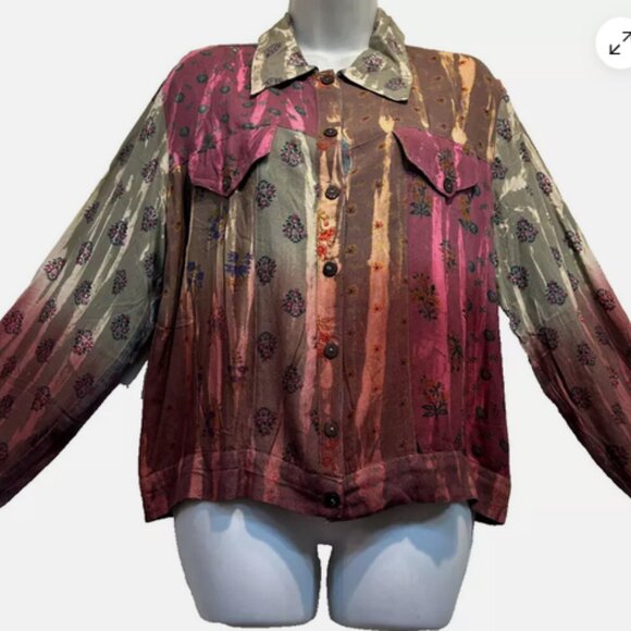 NWT SACRED THREADS patch boho gypsy hippy tie dye rayon TOP JACKET XL - Picture 1 of 4